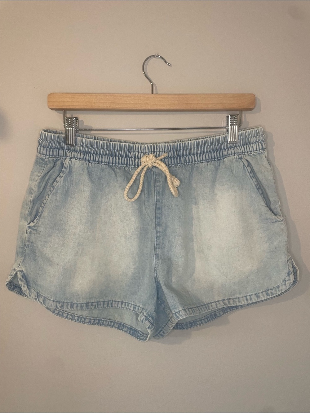 aerie Light Blue Denim Drawstring Shorts